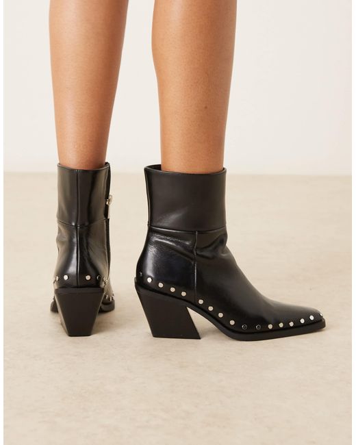 ASOS Black Elixir Leather Western Studded Ankle Boots