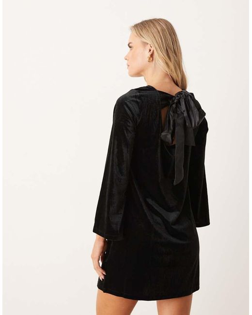 JDY Petite Black Back Bow Detail Velvet Mini Dress