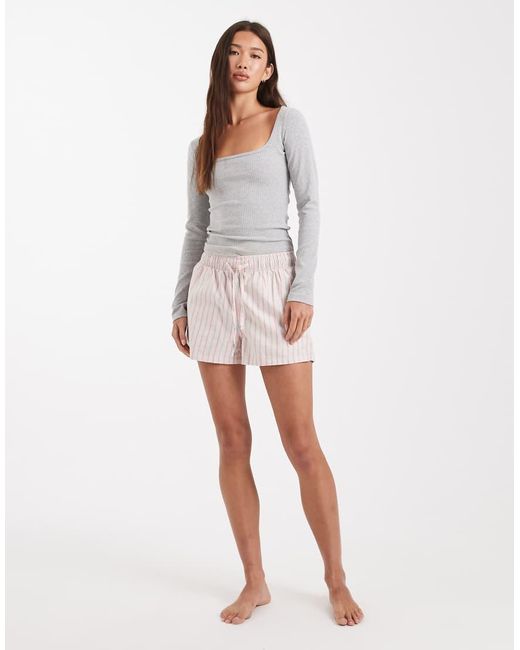 Miss Selfridge Geribbelde Top Met Vierkante Hals En Lange Mouwen in het Gray