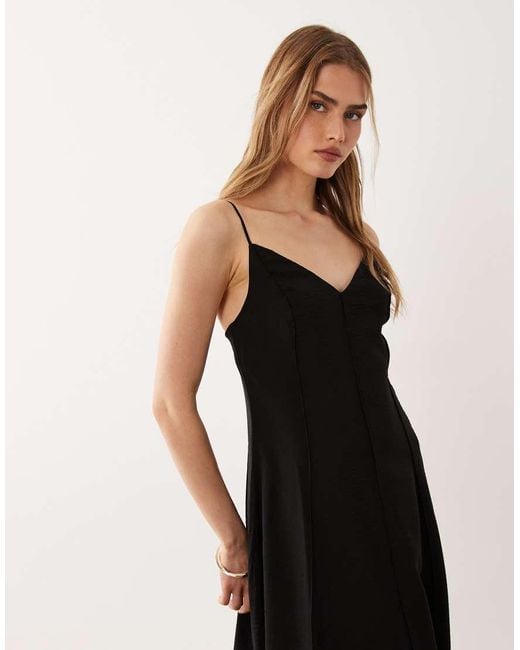 Mango Black V-neck Sleeveless Midi Dress With Pleat Detail