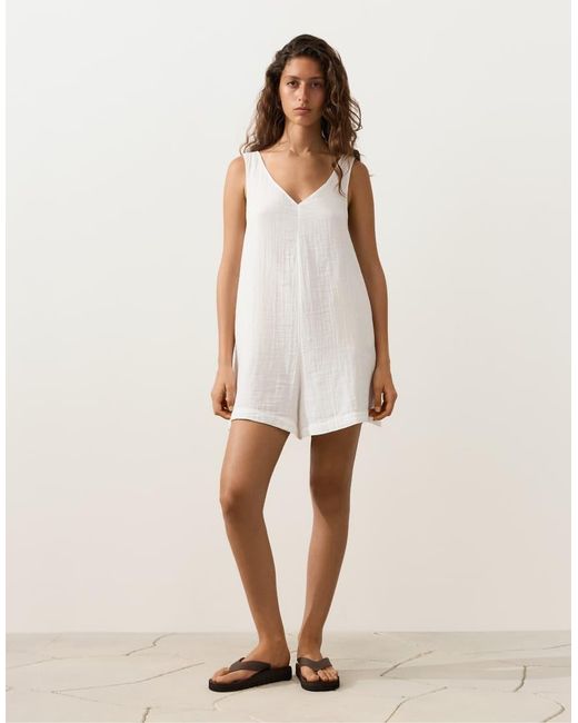 Oysho Natural Short 100% Cotton Jumpsuit