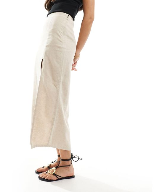 Hollister Natural Linen Blend Midaxi Skirt With Side Slit