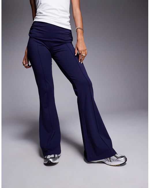 ASOS Blue Sculpting Fold Over Waist Flare Trouser
