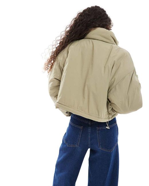 Brave Soul Green Funnel Neck Short Padded Jacket With Pockets