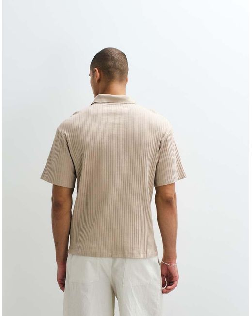 SELECTED Natural Co-ord Ribbed Polo for men