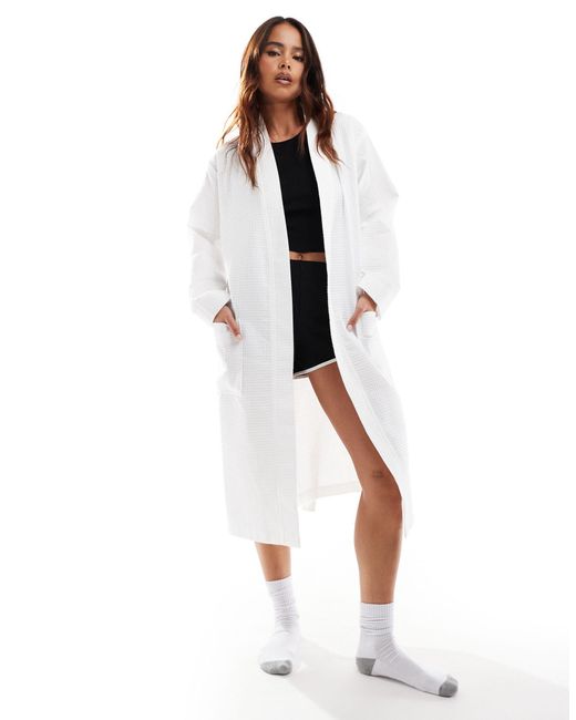 Loungeable White Cotton Waffle Robe