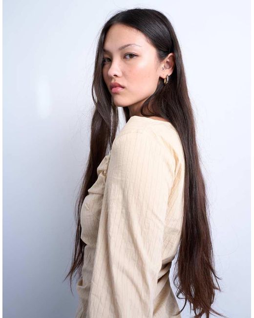 TOPSHOP Blue Drape Neck Long Sleeve Top