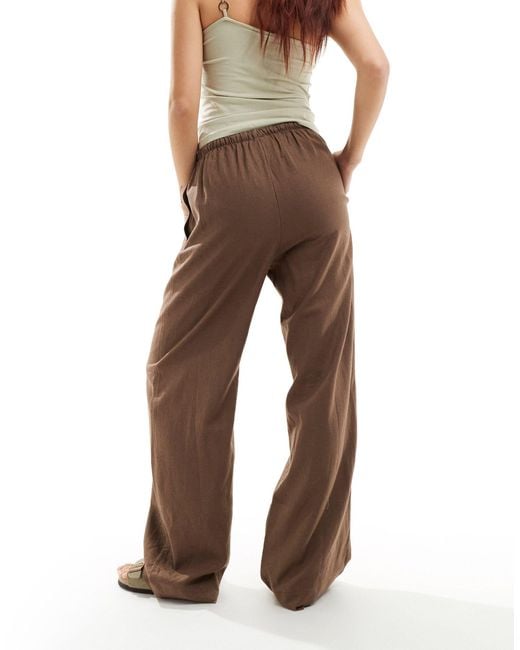 Weekday Brown Mia Linen Mix Trousers