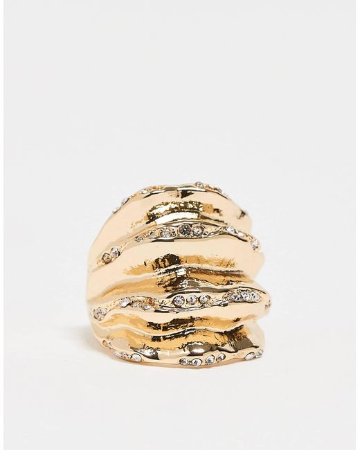 ASOS Metallic Textured Chunky Ring With Crystal Details