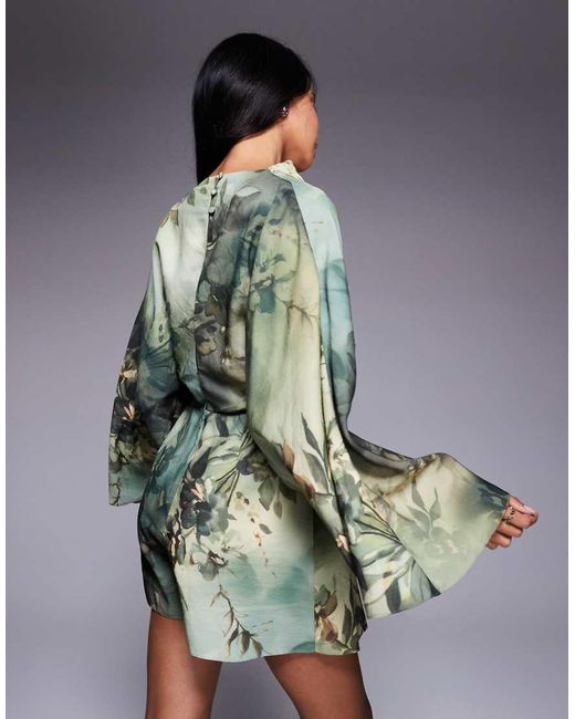 ASOS Multicolor Batwing Wrap High Neck Romper