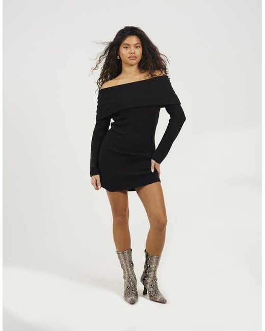 bardot mini rib knit dress Ruched Brown Ribbed Mini Dress S