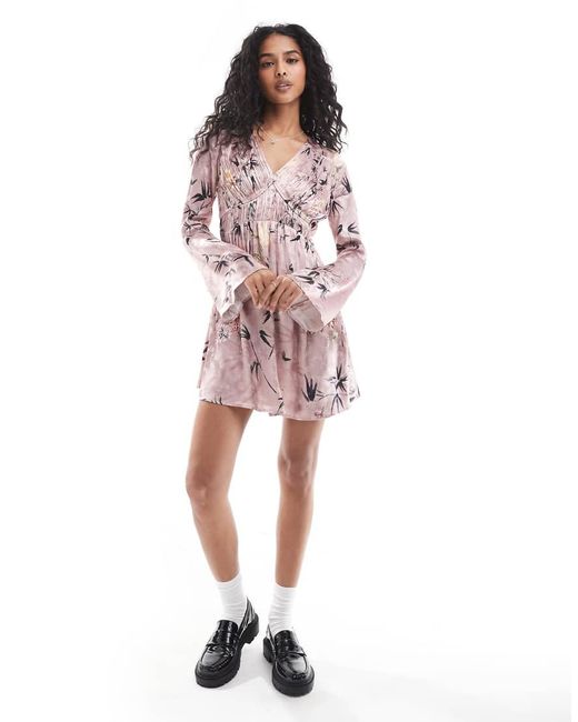 Superdry Pink Flare Sleeve Jacquard Mini Dress