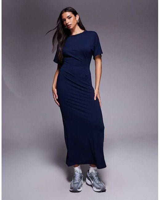 ASOS Blue T-shirt Front Seam Detail Midi Dress