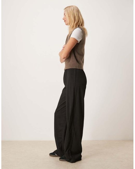 JDY Tall Black Textured Wide Leg Trousers