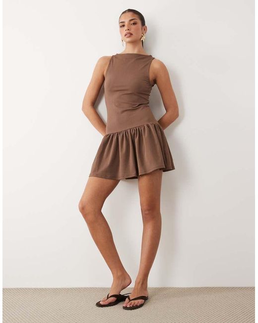ASOS Natural Textured Crepe Sleeveless Peplum Mini Dress