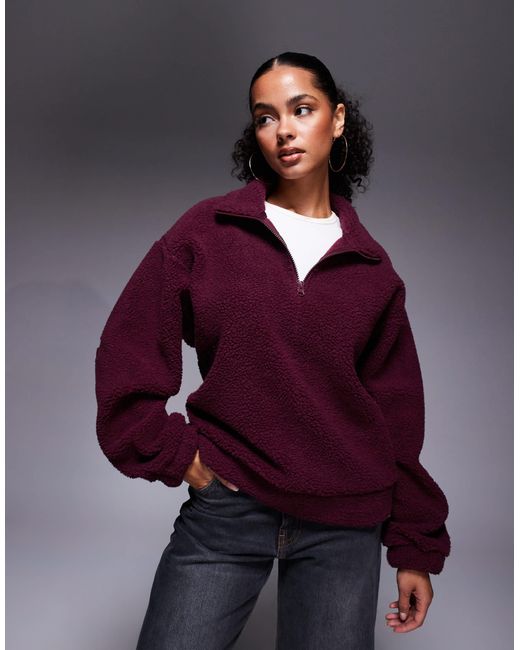 ASOS Purple Weekend Collective Borg Zip Through Fleece With Burnout Graphic