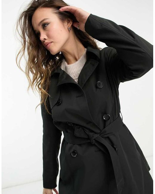ONLY Black Button Detail Short Trench Coat