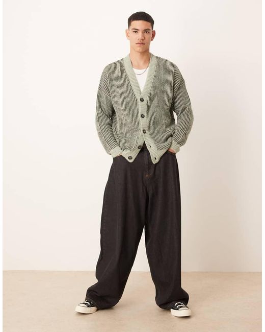 ASOS Gray Oversized Knitted Rib Cardigan for men