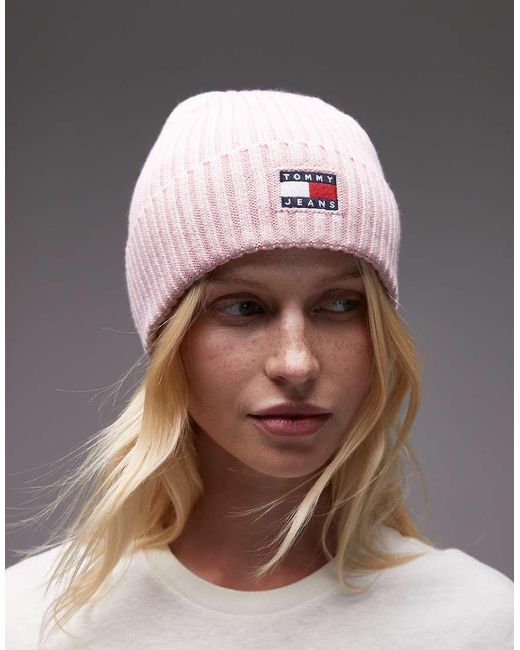 Tommy Hilfiger Pink Flag Logo Beanie
