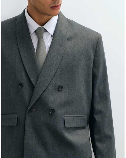 ASOS Gray Double Breasted Boxy Shawl Wrap Suit Jacket for men