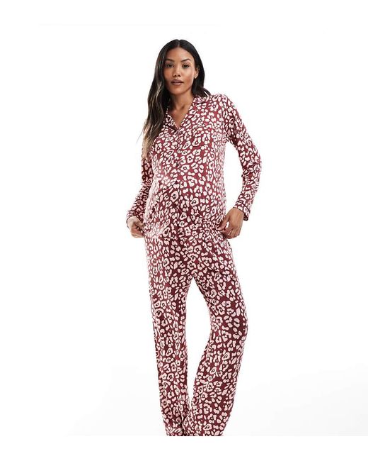 Loungeable Red Maternity Super Soft Jersey Revere Pyjama Set With Piping Detail