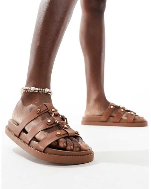 New Look Strappy Chunky Flat Sandals in Brown Lyst UK
