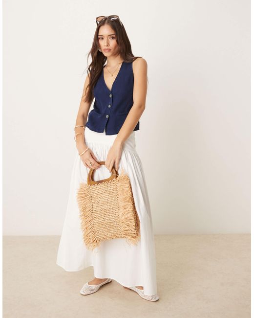 Mango Blue Soft Denim Waistcoat With Front Pockets