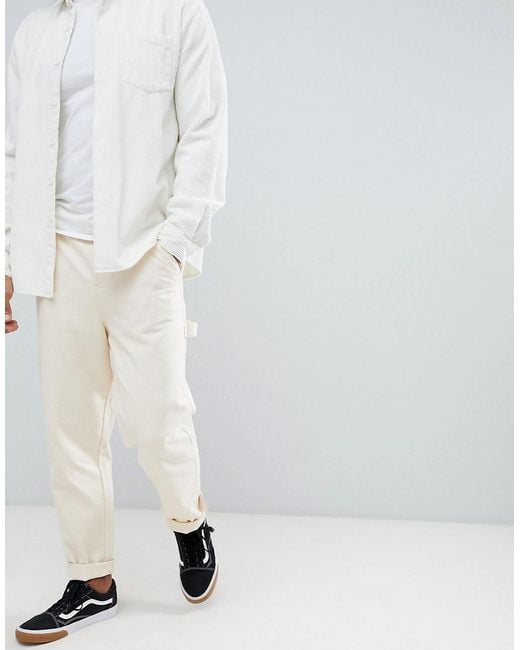 ASOS Carpenter Pants In Heavyweight Cream Canvas in White for Men Lyst UK