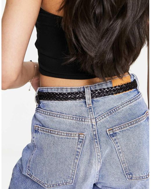 Pieces Blue Plaited Faux Leather Belt With Buckle