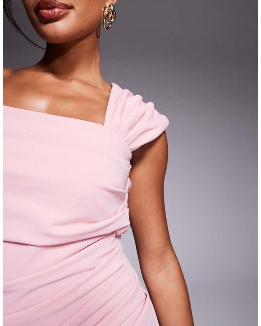 Goddiva Pink One Shoulder Scuba Crepe Evening Maxi Dress