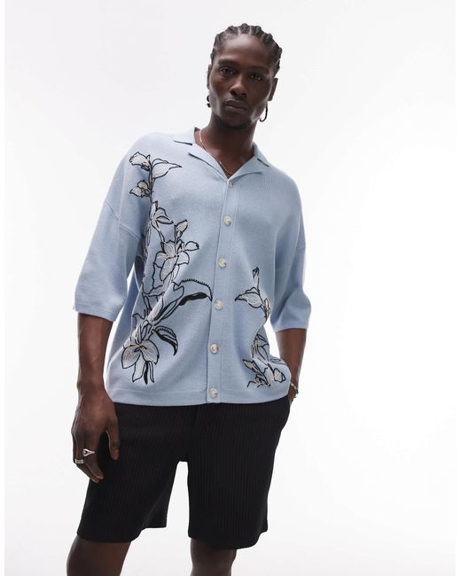 Topman – locker geschnittenes strickhemd in Blue für Herren