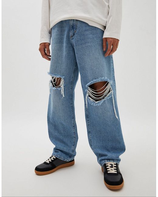 Pull&Bear Denim 90's baggy Jeans With Rips in Blue for Men - Lyst
