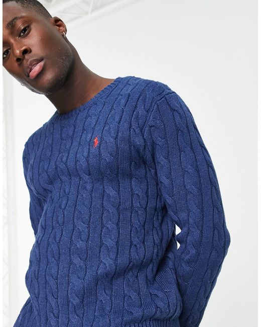 Polo Ralph Lauren Icon Logo Cable Cotton Knit Jumper in Blue for Men | Lyst