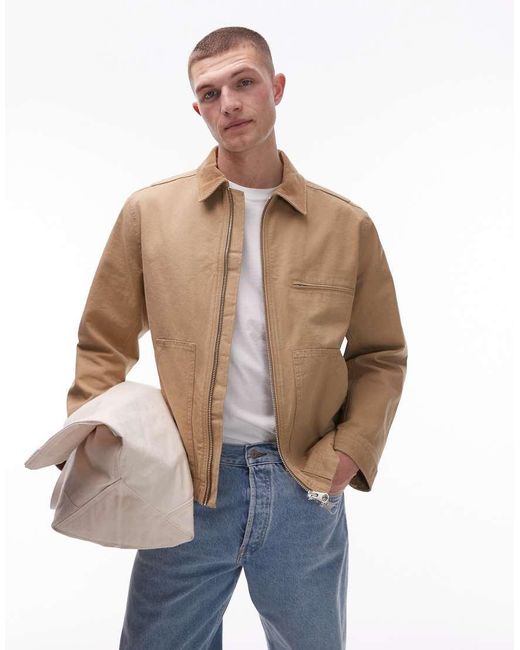 ARKET Blue Canvas Zip Front Workwear Trucker Jacket for men