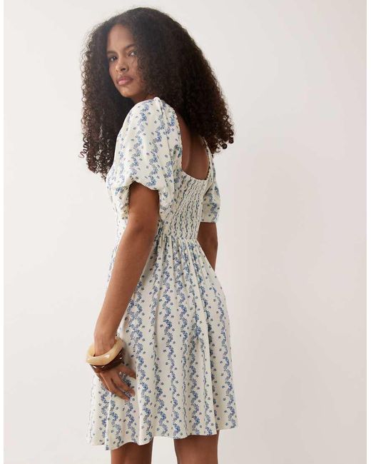 New Look Blue Floral Milkmaid Mini Dress