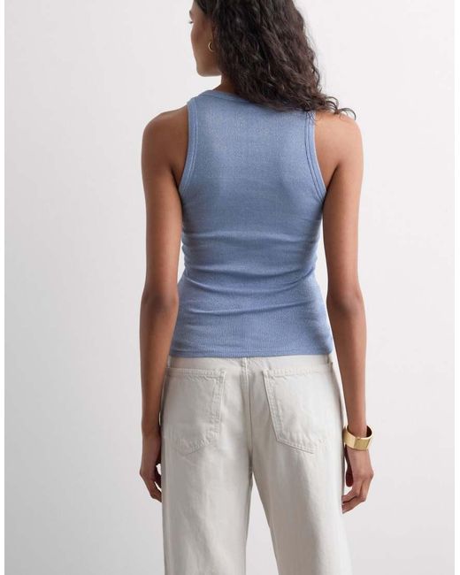 Intimissimi Blue Ribbed Lamé Cotton Vest Top