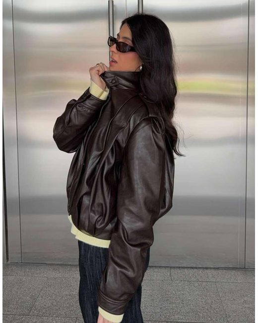 Bershka Brown Pleated Leather Effect Jacket