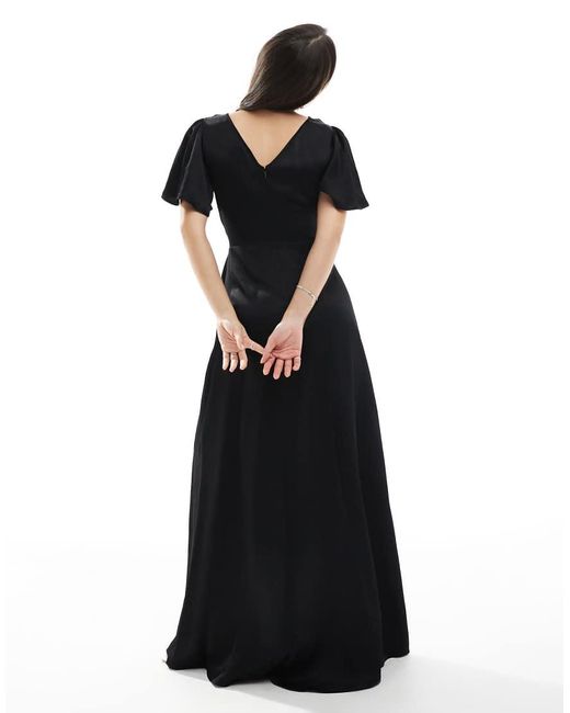 Maids To Measure Black Bridesmaid Flutter Sleeve Maxi Dress