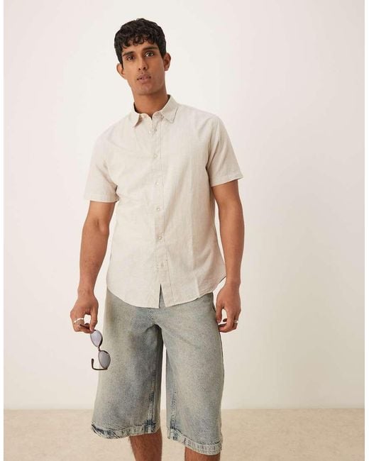 SELECTED Natural Linen Blend Short Sleeve Shirt for men