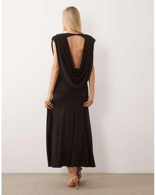 TFNC London Black Slinky Draped Cowl Neck And Back Maxi Dress