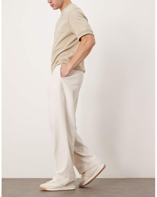 ASOS Natural Pull On Smart Wide Leg Pants With Front Pleat for men