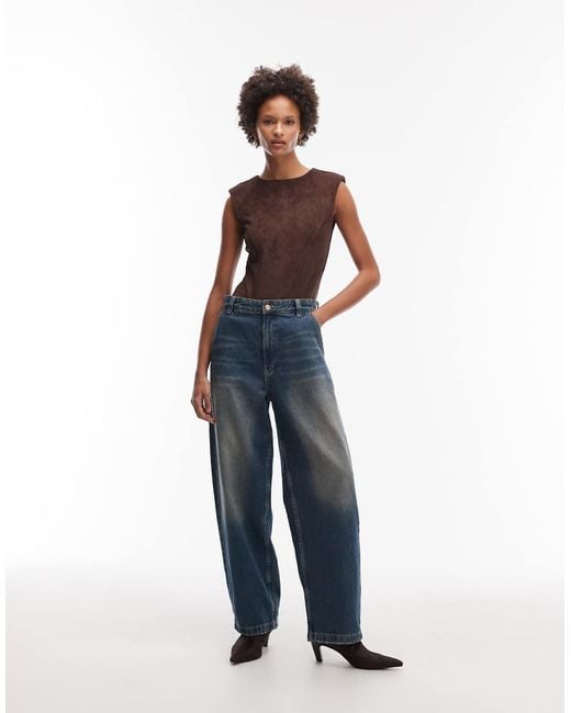 ASOS Blue Faux Suede Bodysuit With Shoulder Pads