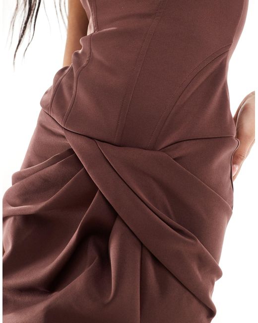 Vestido largo color con cuerpo estilo corsé y falda drapeada ASOS de color Brown
