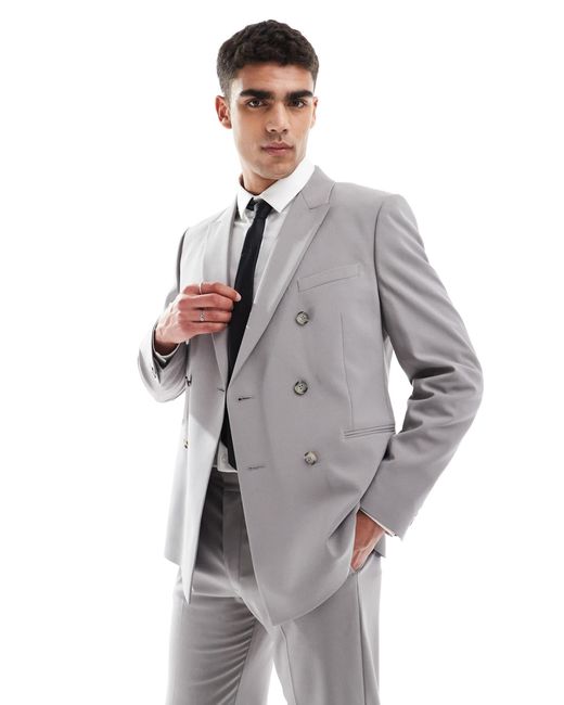 ASOS Gray Double Breasted Regular Suit Jacket for men