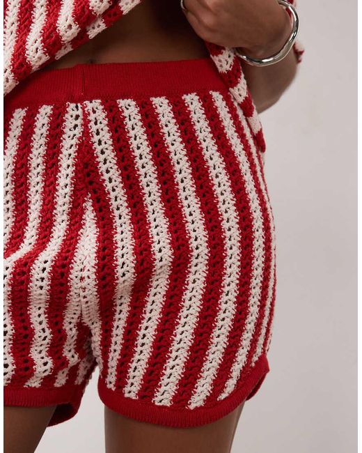 ASOS Red Knitted Crochet Micro Short Co-Ord