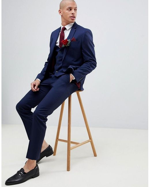Pantalon De Costume De Mariage Ajusté Bleu Marine