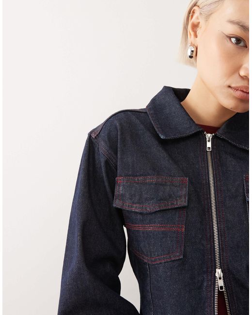 Collusion Blue Fitted Denim Jacket With Cinch Back Buckle