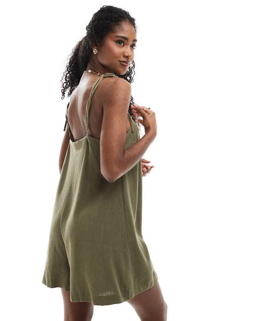 Miss Selfridge Green Linen Blend Tie Shoulder Playsuit