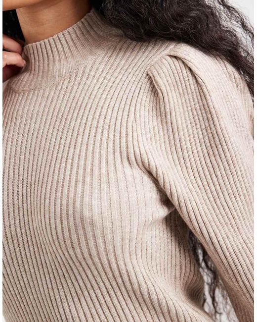 Vestito Maglia Accollato Con Maniche A Sbuffo di Only Petite in Natural