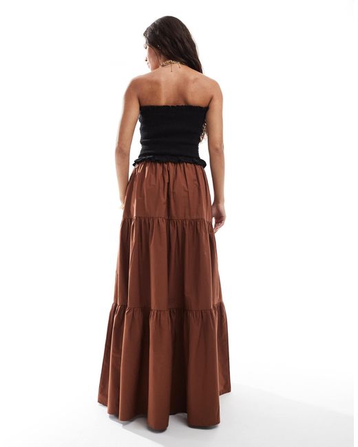 ASOS Brown Tiered Boho Maxi Skirt